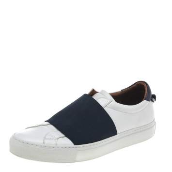 Pre Owned Givenchy White/Blue Leather And Elastic Band Urban Street Slip On Sneakers Size 39