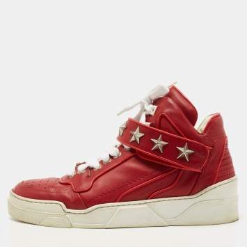 Pre Owned Givenchy Red Leather Tyson Star High Top Sneakers Size 43