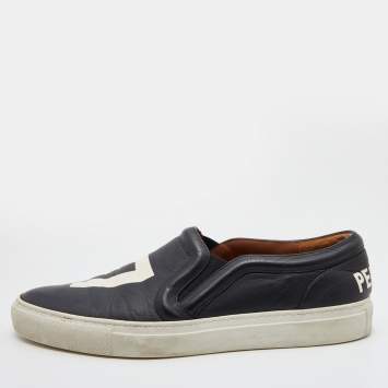 Pre Owned Givenchy Black Leather Pervert 17 Print Slip On Sneakers Size 38