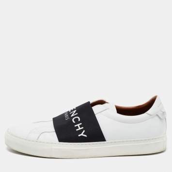 Pre Owned Givenchy White/Black Leather And Elastic Band Urban Street Slip On Sneakers Size 44