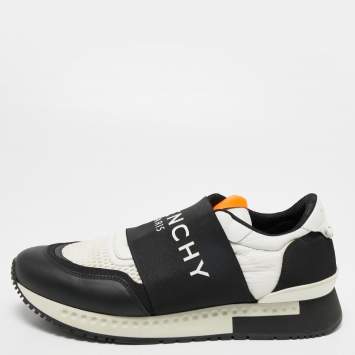 Pre Owned Givenchy Black/White Leather and Mesh Runner Active Sneakers Size 41