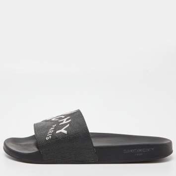 Pre Owned Givenchy Black Coated Canvas Embroidered Logo Slides Size 43