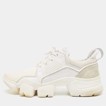 Pre Owned Givenchy White Neoprene and Leather Jaw Sneakers Size 43.5
