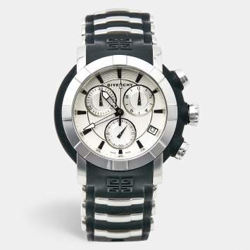 مملوكة مسبقًا Givenchy GV.5213J Silver Dial Stainless Steel Rubber Men's Wristwatch 48 mm