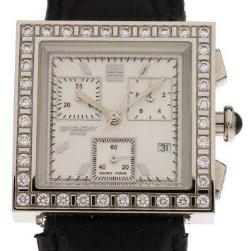 Pre Owned Givenchy White Stainless Steel Diamonds Apsaras Men's Wristwatch 32MM
