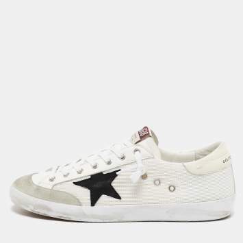 Pre Owned Golden Goose White/Grey Leather and Suede Super Star Low Top Sneakers Size 45