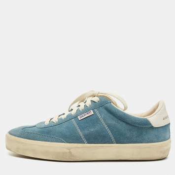 Pre Owned Golden Goose Blue Leather and Suede Soul Star Lace Up Sneakers Size 40