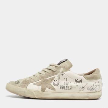 Pre Owned Golden Goose White/Grey Leather and Suede Superstar Sneakers Size 43