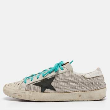 Pre Owned Golden Goose White Leather and Mesh Superstar Low Top Sneakers Size 43