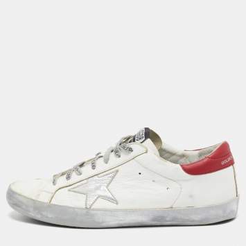 Pre Owned Golden Goose White Leather Superstar Lace Up Sneakers Size 43