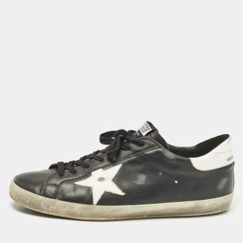 Pre Owned Golden Goose Black/White Leather Superstar Low Top Sneakers Size 46