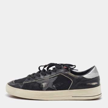 Pre Owned Golden Goose Black/Silver Leather and Mesh Stardan Low Top Sneakers Size 44