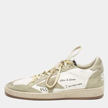 Pre Owned Golden Goose Grey/White Leather and Suede Ballstar Lace Up Sneakers Size 43