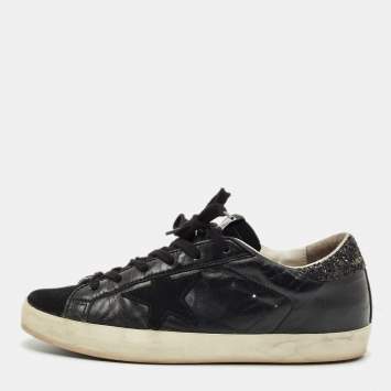 Pre Owned Golden Goose Black Suede and Leather Superstar Low Top Sneakers Size 39