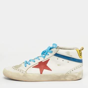Pre Owned Golden Goose White Croc Embossed Leather and Leather mid star Mid Top Sneakers Size 43