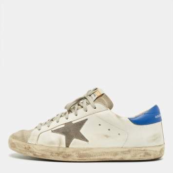 Pre Owned Golden Goose White/Grey Leather and Suede Super-star Lace Up Sneakers Size 43