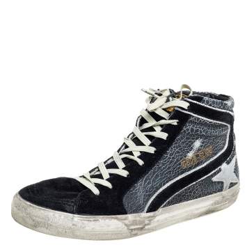 Pre Owned Golden Goose Black/Grey Suede And Leather High Top Sneakers Size 42