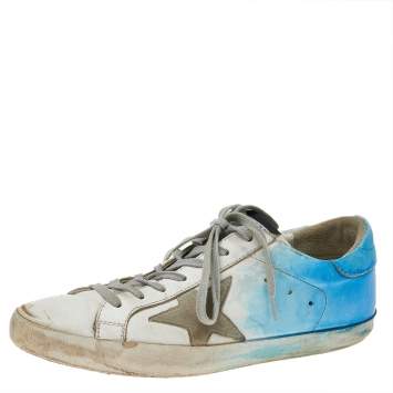 Pre Owned Golden Goose White/Blue Leather Super Star Low Top Sneakers Size 41