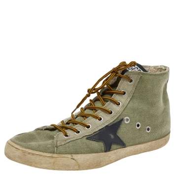 Pre Owned Golden Goose Green Canvas And Suede Francy High Top Sneakers Size 41