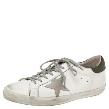 Pre Owned Golden Goose White/Grey Leather And Suede Superstar Sneakers EU 45