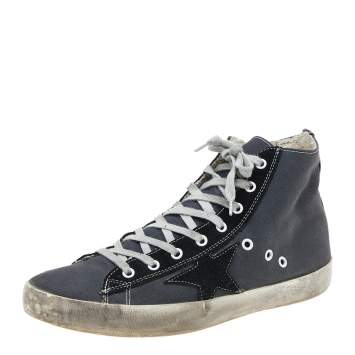Pre Owned Golden Goose Grey/Black Canvas And Suede Francy High Top Sneakers Size 42