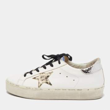 Pre Owned Golden Goose White/Silver Leather and Python Embossed Leather Hi Star Sneakers Size 41