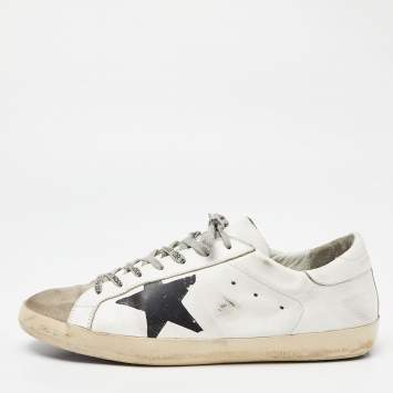 Pre Owned Golden Goose White/Grey Suede and Leather Superstar Sneakers Size 44