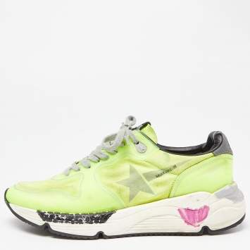Pre Owned Golden Goose Neon Yellow PVC and Suede Running Sole Sneakers Size 39