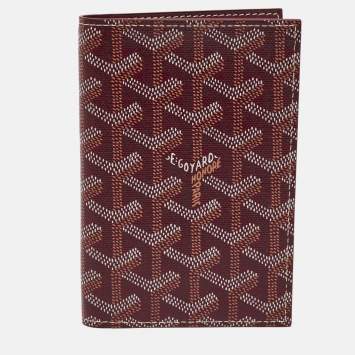Pre Owned Goyard Grenelle Passport Holder Burgundy Goyardine Coated Canvas