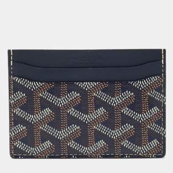 Pre Owned Goyard Navy Blue Goyardine Coated Canvas and Leather Saint Sulpice Card Holder