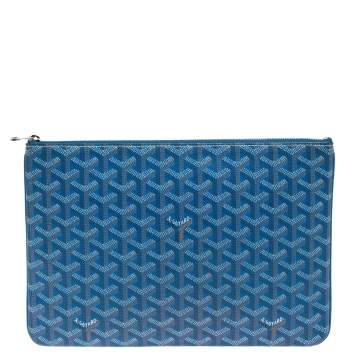 Pre Owned Goyard Blue Goyardine Coated Canvas Zip Pouch