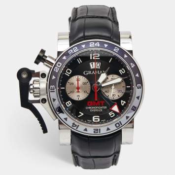 Pre Owned Graham Black Stainless Steel Crocodile Leather Chronofighter Oversized GMT  20VGS.B39A Men's Wristwatch 47 mm