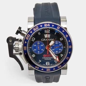 Pre Owned Graham Black Stainless Steel Rubber Chronofighter Oversized GMT 2OVGS.B26A.C89S Men's Wristwatch 47 mm