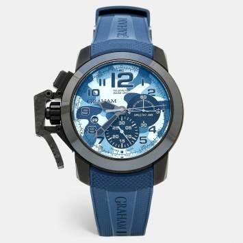 Pre Owned Graham Blue Camouflage PVD Coated Stainless Steel Chronofighter Oversize Black Arrow 2CCAU.U02A.K96N Men's Wristwatch 47 mm