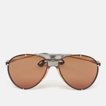 Pre Owned Gucci Brown GG0740S Aviator Sunglasses