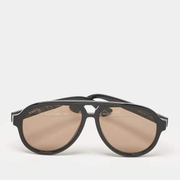 مملوكة مسبقًا Gucci Black/Brown GG0767S Web Aviator Sunglasses