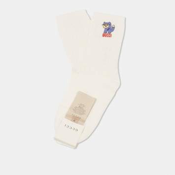 Gucci White Cotton Treccina Latte Socks M (24-26 cm)