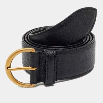 Pre Owned Gucci Black Leather Buckle Belt 100CM