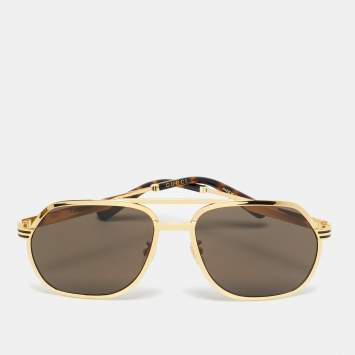 مملوكة مسبقًا Gucci Black/Gold Tone GG0981S Navigator Frame Sunglasses