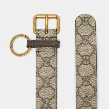 Gucci Green/Red Web Fabric and Leather Interlocking G Buckle Belt