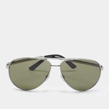مملوكة مسبقًا Gucci Black/Silver Tone GG0137S Aviator Sunglasses