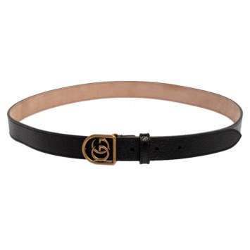 Pre Owned Gucci Black Leather Framed Double G Belt 100CM