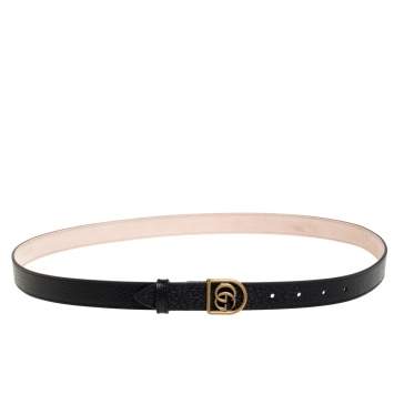 Pre Owned Gucci Black Leather GG Marmont Slim Buckle Belt 105CM