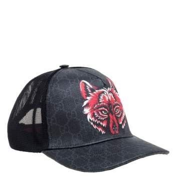 Pre Owned Gucci Grey Fox Print Canvas GG Supreme Baseball Cap M