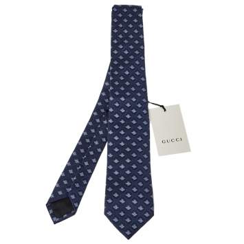 Pre Owned Gucci Navy Blue Superbee Silk Jacquard Tie