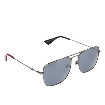 Pre Owned Gucci Gunmetal/Grey GG0108S Aviator Sunglasses