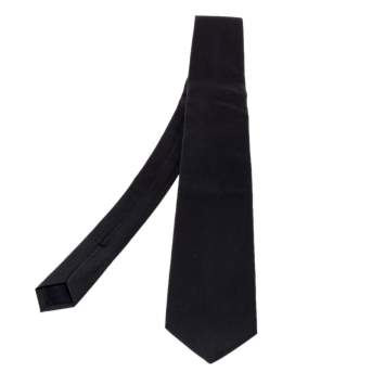 Pre Owned Gucci Black Micro Ribbed Cotton Silk Tie