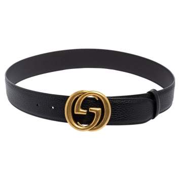 Pre Owned Gucci Black Leather GG Slim Waist Belt 85 CM