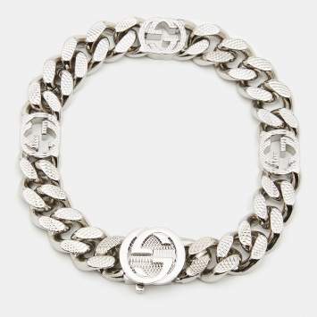Pre Owned Gucci Interlocking G Silver Tone Bracelet