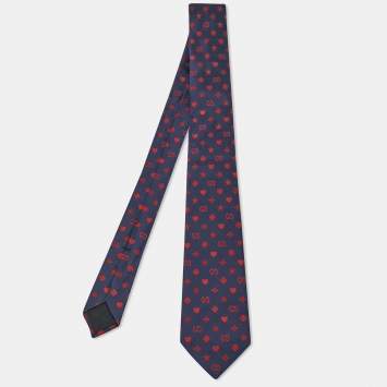 Pre Owned Gucci Navy Blue Fortune Silk Slim Tie